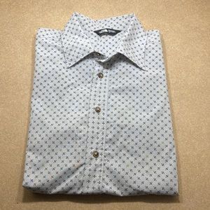 NORTHFACE Mens short sleeve button down, gray and black, green accents, size L